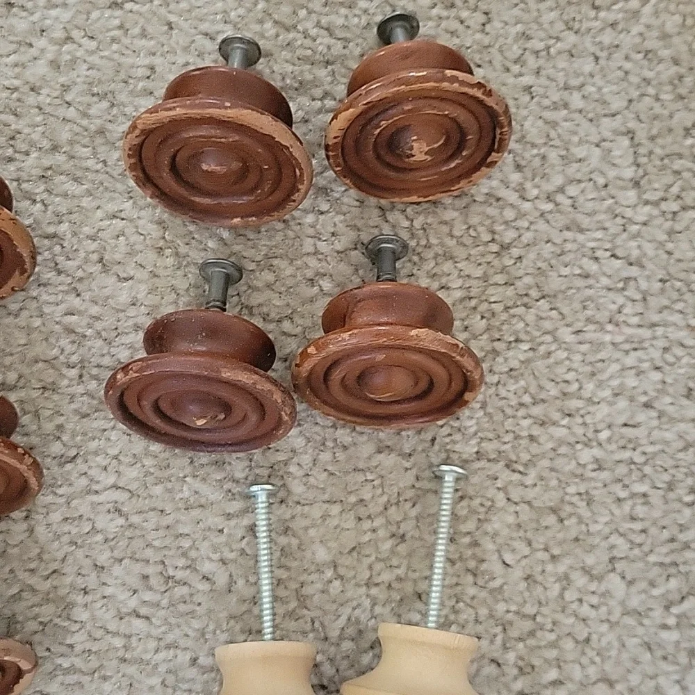 Wooden Round Drawer Knobs - Brown Set, Lot Of 22
